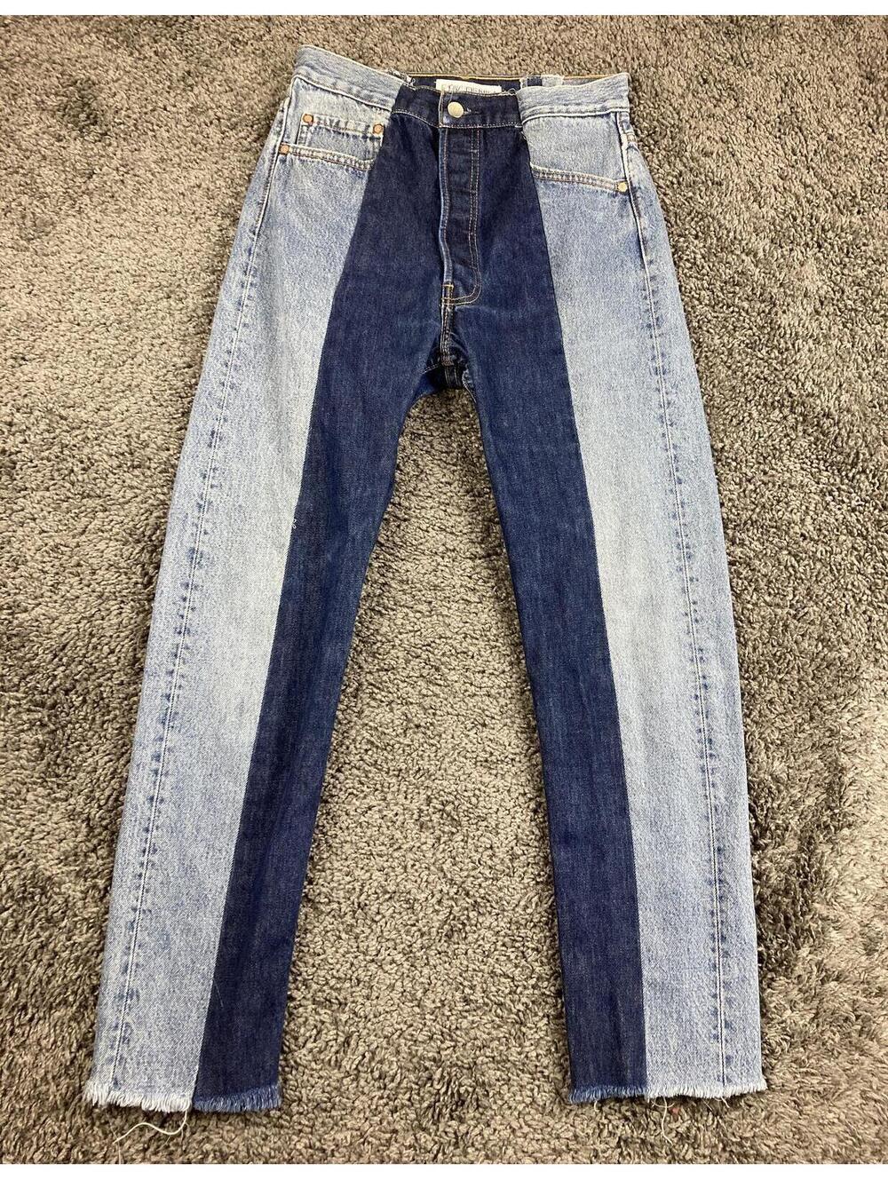 E.L.V. Denim The Twin Straight Jeans Women's Two-Tone Blue Raw Hem Sz 27